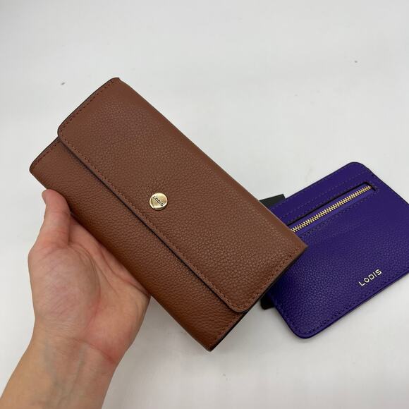 LODIS Texas Leather 2-Piece Wallet Set Brown & Purple Womens Wallet - Picture 1 of 13